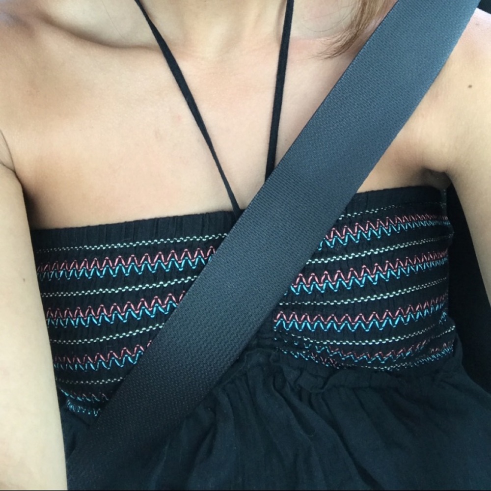 Black halter Top with Colorful Stitching